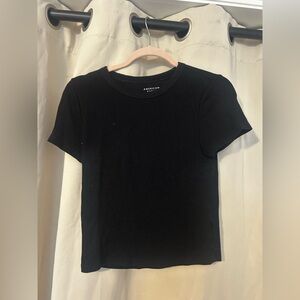 American Eagle Outfitters Black Ribbed Crew Short Sleeve Tee